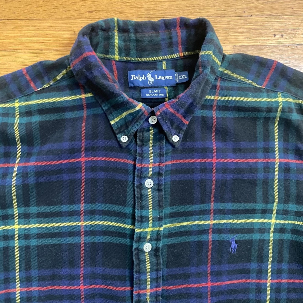 Ralph Lauren Shirt Mens 2XL Black Plaid Blake Button Down Cotton Pony Logo - Picture 2 of 10